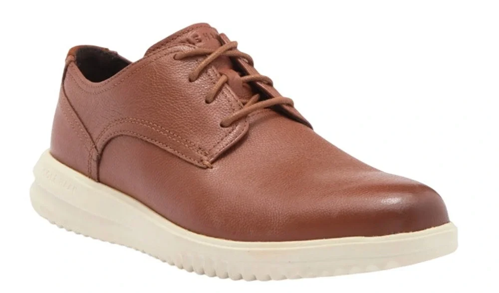 Cole Haan Mens Grand Plain Toe Oxford Shoes Size 9.5 Brown Tumbled Leather NIB